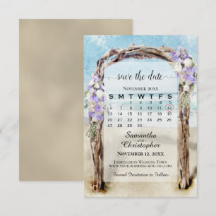 Save The Date Mariage Fleur de Lavande Plage et Arbre & Calendri