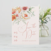 Save The Date Mariage Fleur de Pêche Orange Printemps Eté (Debout devant)
