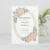 Save The Date Mariage Fleur de Pêcher et Treillis Doré (Debout devant)