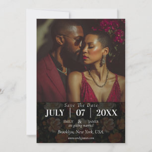 Save The Date Mariage Fleur de Rose Sauvage Élégante
