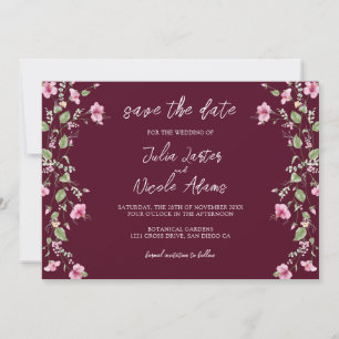 Save The Date Mariage Fleur d'Hibiscus Rose Bleu Navy Poussiéreu