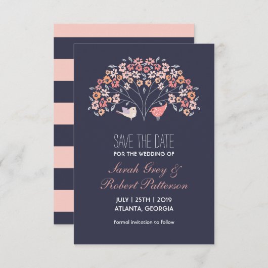 Save The Date Mariage Fleur Inséparables Bleu Marine Enregistrer (Devant / Derrière)