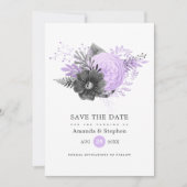 Save The Date Mariage Fleur Lilac et Charbon (Devant)