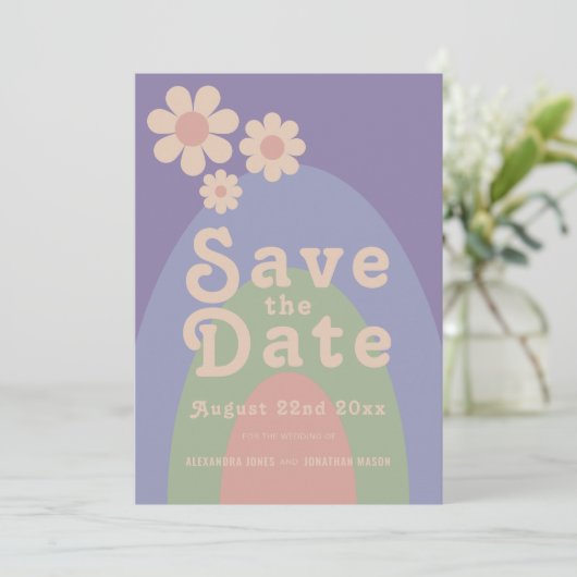 Save The Date Mariage Fleur Moderne Rétro (Debout devant)