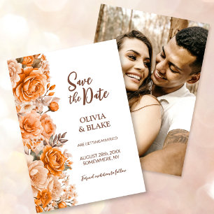 Save The Date Mariage Fleur Orange Rose Photo Personnalisé