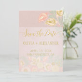 Save The Date Mariage Fleur Pastel Or Rose Tendre Florale Printe (Debout devant)