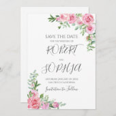 Save The Date Mariage Fleur Rose Blush (Devant / Derrière)