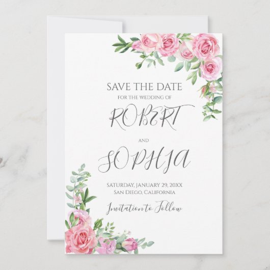 Save The Date Mariage Fleur Rose Pâle (Devant)
