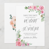 Save The Date Mariage Fleur Rose Pâle (Devant / Derrière)