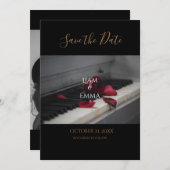 Save The Date Mariage Fleur Rose Rouge Piano Personnalisé (Devant / Derrière)