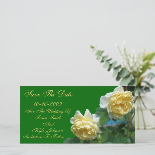 Save The Date Mariage Fleur Roses Jaunes Enregistrer La Date (Debout devant)