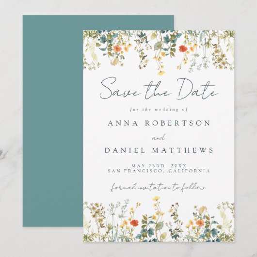 Save The Date Mariage Fleur sauvage Boho (Devant / Derrière)