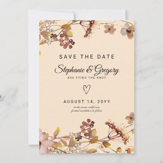 Save The Date Mariage Fleur sauvage Boho d'automne (Devant)
