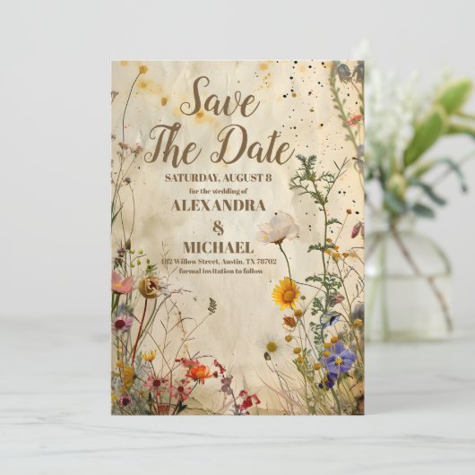 Save The Date Mariage Fleur sauvage Boho Fall (Debout devant)