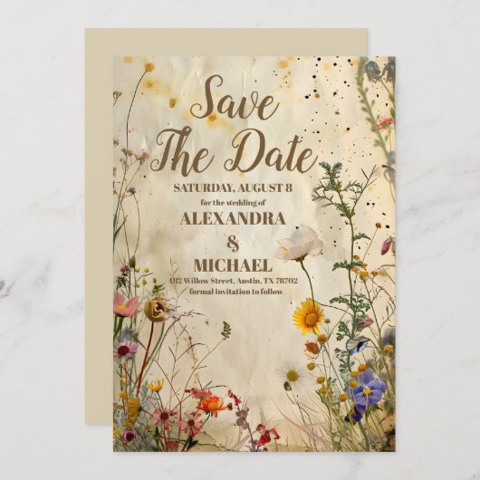 Save The Date Mariage Fleur sauvage Boho Fall (Devant / Derrière)