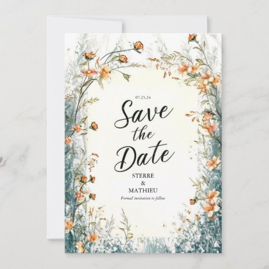 Save The Date Mariage Fleur sauvage de fleurs unique (Devant)