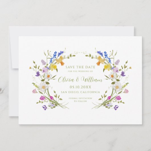 Save The Date Mariage Fleur sauvage de jardin Whimsical (Devant)
