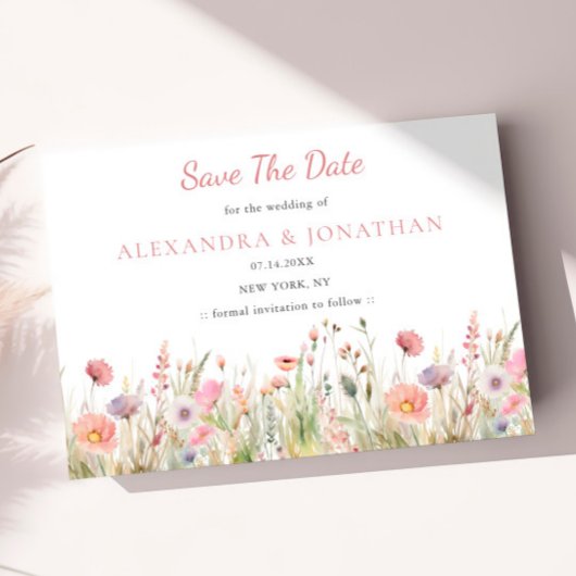 Save The Date Mariage Fleur sauvage de luxe Dusty Pink