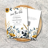 Save The Date Mariage Fleur sauvage élégant bleu jaune