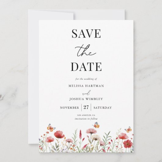 Save The Date Mariage Fleur sauvage Elegant Boho (Devant)
