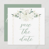 Save The Date Mariage Fleur sauvage élégant Charm Green (Devant / Derrière)