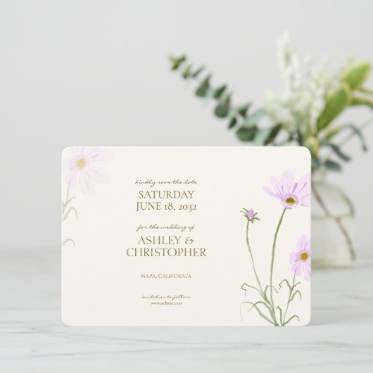 Save The Date Mariage Fleur sauvage élégant Lavender Spring (Debout devant)