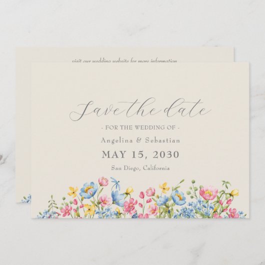 Save The Date Mariage fleur sauvage Enregistrer La Date (Devant / Derrière)