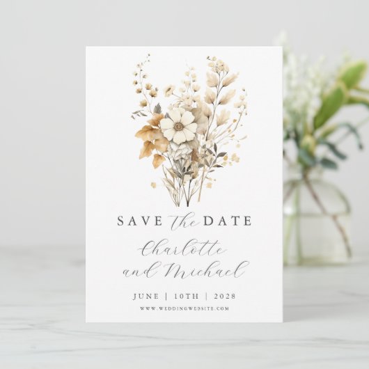 Save The Date Mariage fleur sauvage | Ivory Flat Enregistrer La  (Debout devant)