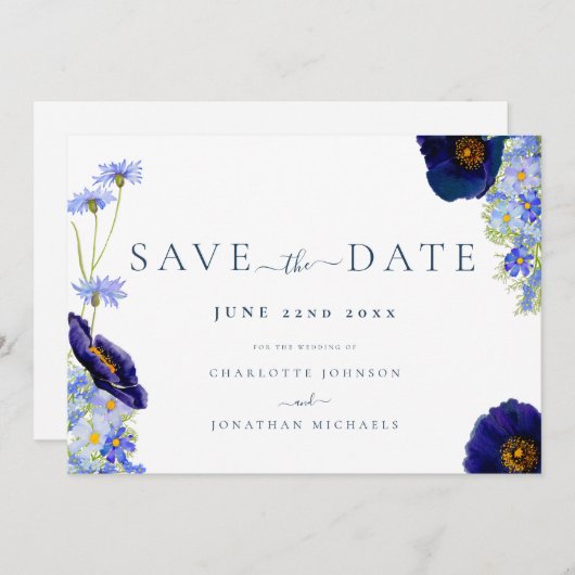 Save The Date Mariage Fleur sauvage moderne (Devant / Derrière)