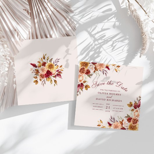 Save The Date Mariage Fleur sauvage moderne Burange Orange