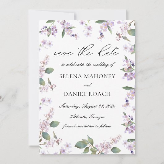 Save The Date Mariage Fleur sauvage moderne violet (Devant)