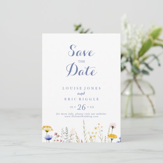 Save The Date Mariage Fleur sauvage multicouleur moderne (Debout devant)
