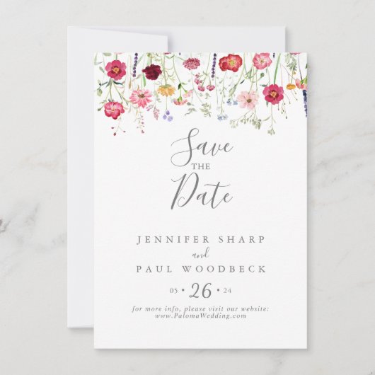 Save The Date Mariage Fleur sauvage multicouleur simple (Devant)