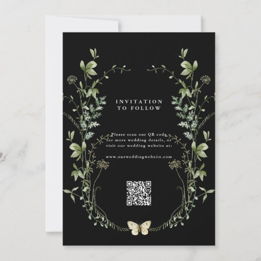 Save The Date Mariage Fleur sauvage noir Elegant (Dos)