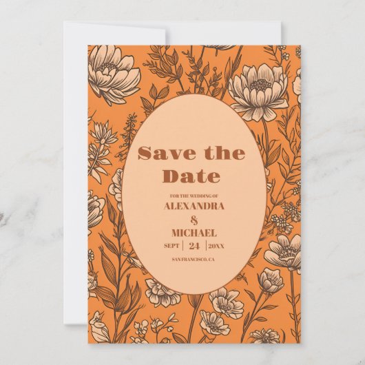 Save The Date Mariage Fleur sauvage orange brûlé (Devant)