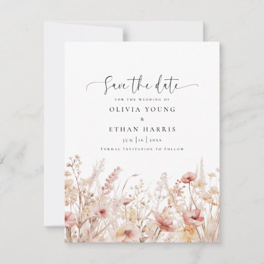 Save The Date Mariage Fleur sauvage rougissant (Devant)