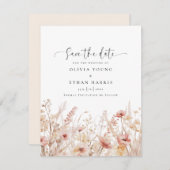 Save The Date Mariage Fleur sauvage rougissant (Devant / Derrière)