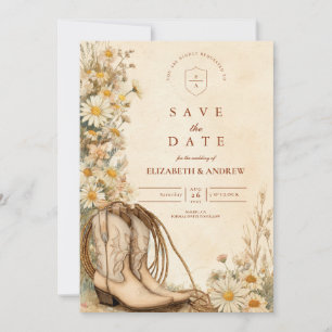 Save The Date Mariage Fleur sauvage Russe Boots Cowgirl