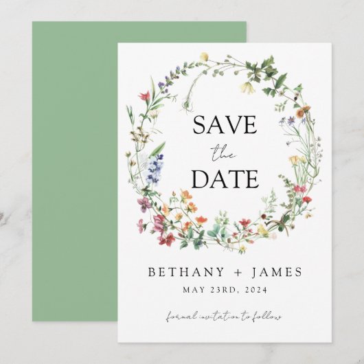 Save The Date Mariage Fleur sauvage rustique (Devant / Derrière)