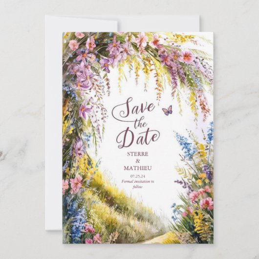 Save The Date Mariage Fleur sauvage rustique moderne (Devant)