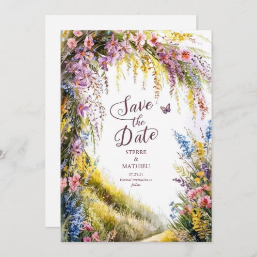Save The Date Mariage Fleur sauvage rustique moderne (Devant / Derrière)