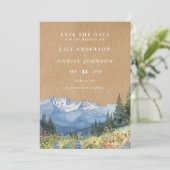 Save The Date Mariage Fleur sauvage Rustique Watercolor Mountain (Debout devant)