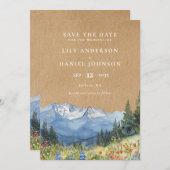 Save The Date Mariage Fleur sauvage Rustique Watercolor Mountain (Devant / Derrière)