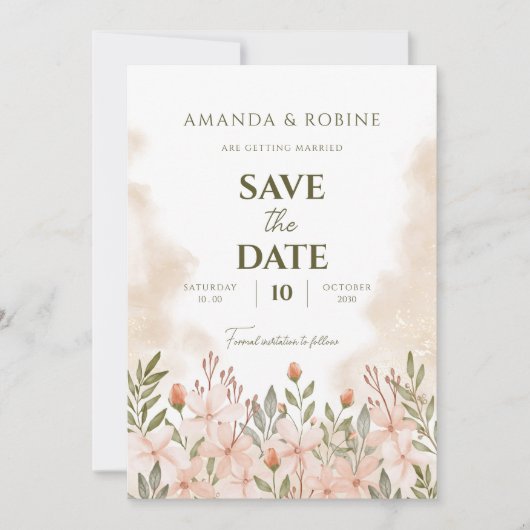 Save The Date Mariage Fleur sauvage simple élégant (Devant)