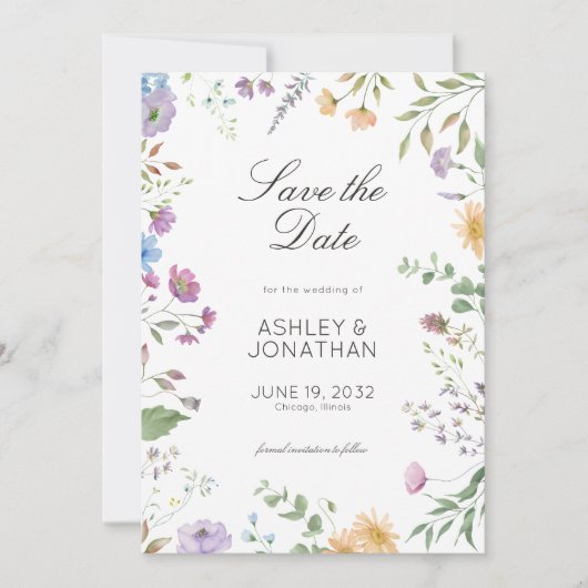 Save The Date Mariage Fleur sauvage simple et intemporel (Devant)