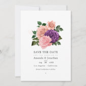 Save The Date Mariage Fleural Rose Pêche et Violet Lavande (Devant)