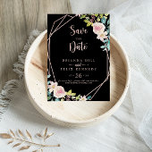 Save The Date Mariage fleuri de printemps or Rose géométrique