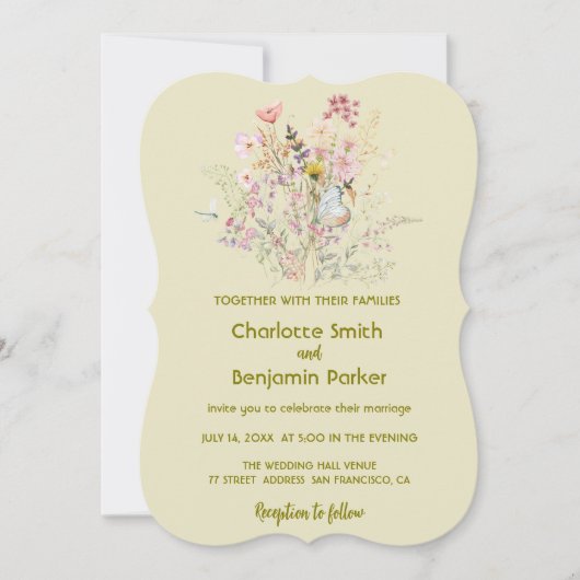 Save The Date Mariage fleuri fleur sauvage simple or (Devant)