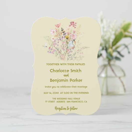 Save The Date Mariage fleuri fleur sauvage simple or (Debout devant)
