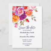 Save The Date Mariage fleuri rose rouge et rose vif (Devant)